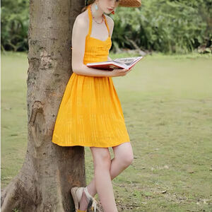 Bright Mango Yellow Halter Sundress